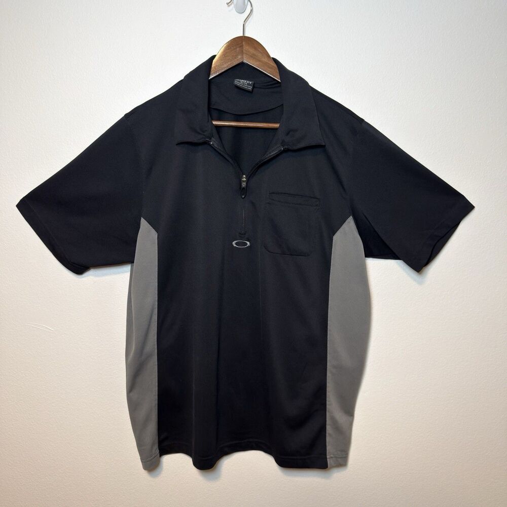 Vintage Y2k Oakley Black Gray 1/4 Zip Polo Pullover Men XL Track Colorblock Shop